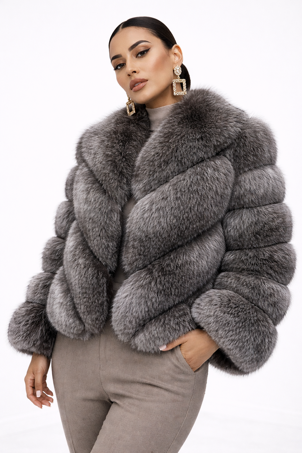 Jachetă din blană naturală Silver Ice - MEQUEEN